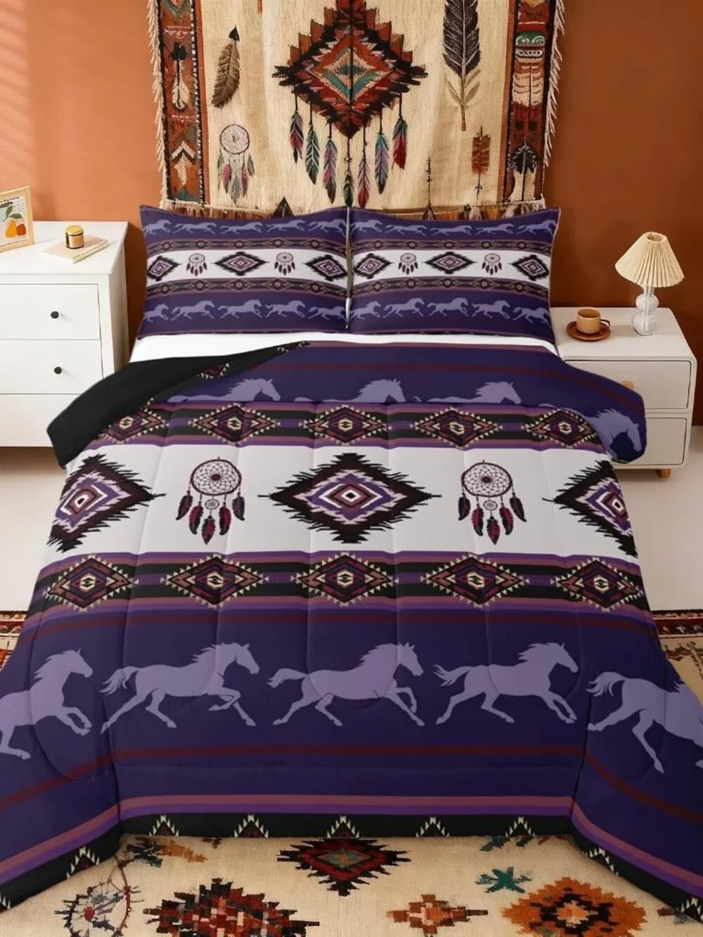 Boho Aztec Kids Comforter Set Queen Size,Southwest Native Tribal Exotic Reversib